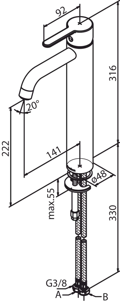 Silhouet servantbatteri høyt, krom Silhouet servantbatteri høyt, krom