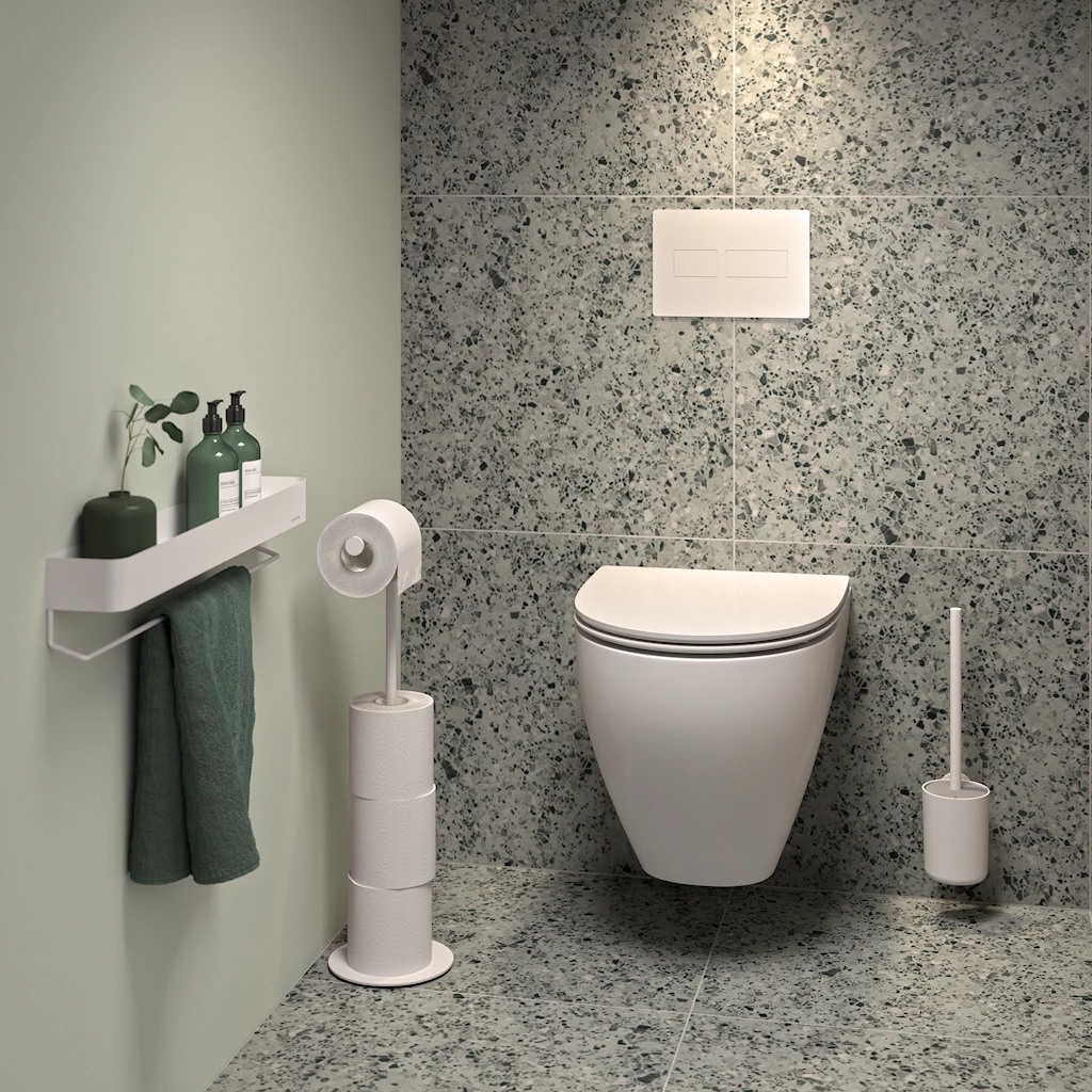 Esbada Vippe 2i1 toalettpapir- og reserverullholder, hvit matt Esbada Vippe 2i1 toalettpapir- og reserverullholder, hvit matt