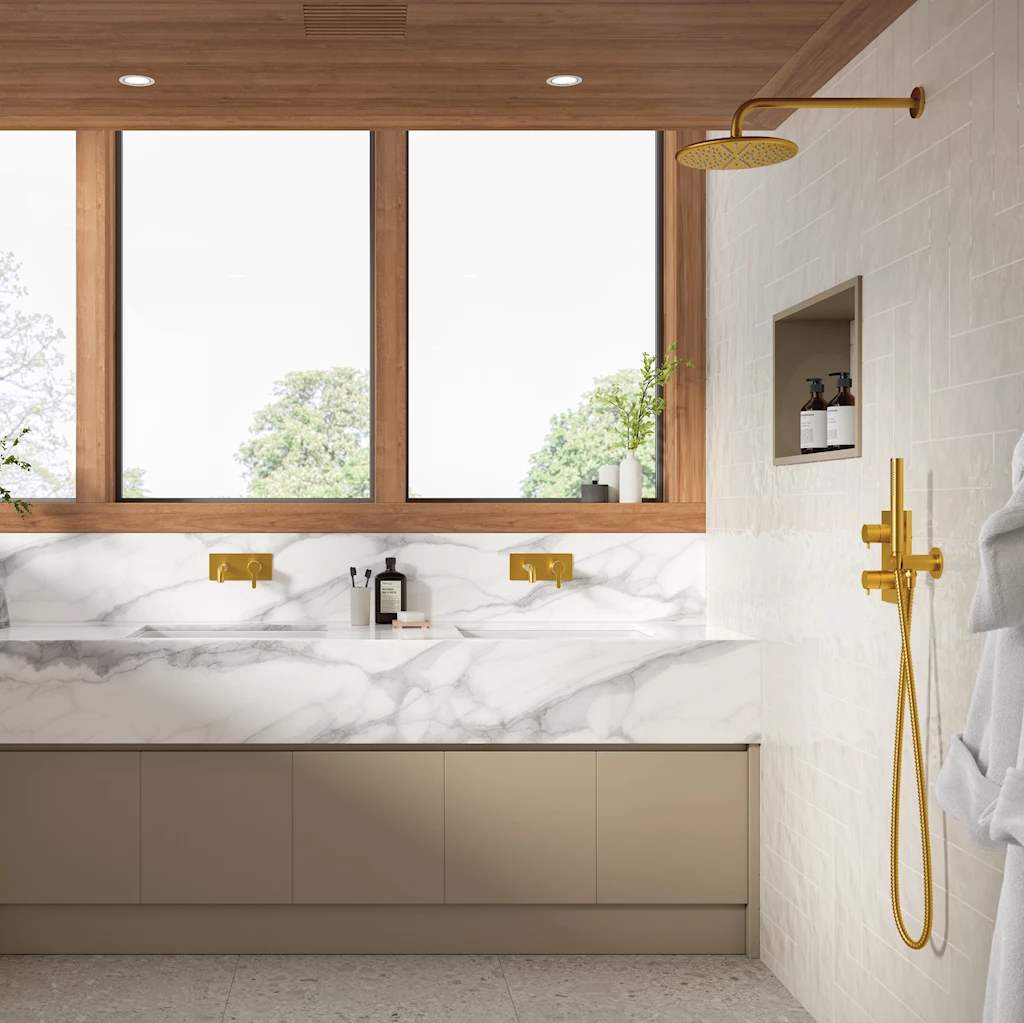 Silhouet servantbatteri for innbygging, børstet messing Silhouet servantbatteri for innbygging, børstet messing